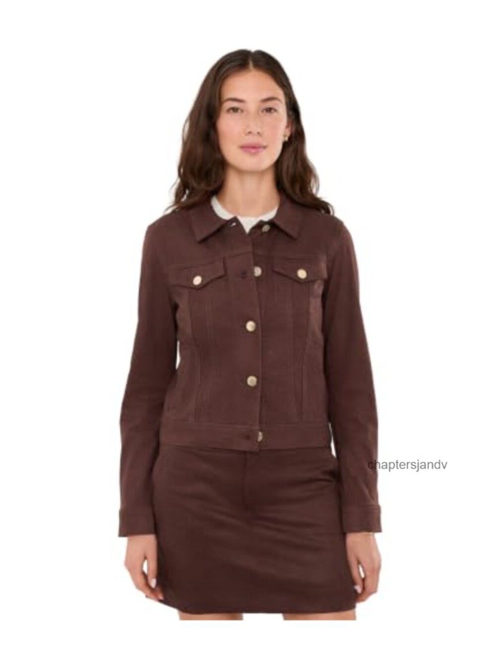 Faux Stretch Suede Button Front Casual Jacket Long Sleeve Floral